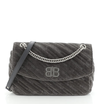 Balenciaga BB Chain Round Shoulder Bag Quilted Velvet Medium
