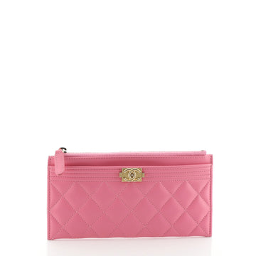 Chanel Boy Zip Pouch Quilted Lambskin Long