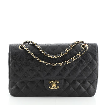 Chanel Vintage Classic Double Flap Bag Quilted Caviar Medium