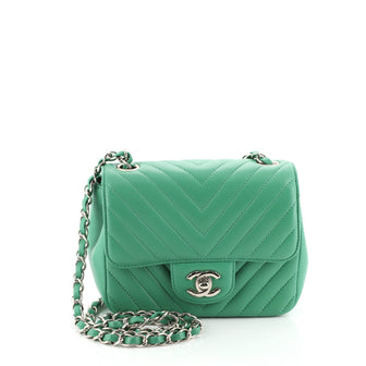 Chanel Square Classic Single Flap Bag Chevron Lambskin Mini