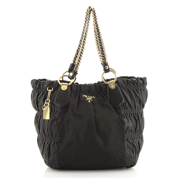 Prada Lux Chain Strap Gaufre Tote Leather and Tessuto Large