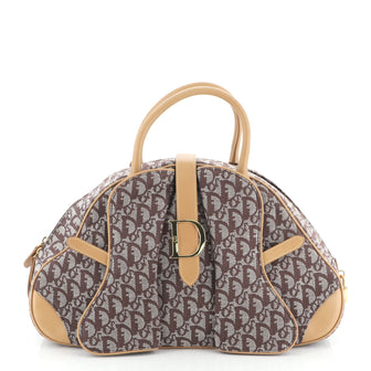 Christian Dior Vintage Saddle Bowler Bag Diorissimo Canvas Medium