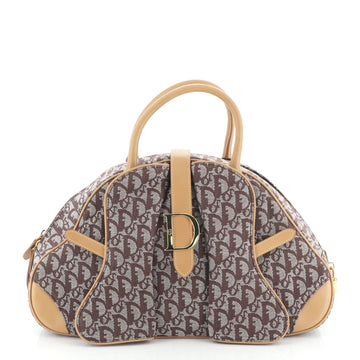 Christian Dior Vintage Saddle Bowler Bag Diorissimo Canvas Medium