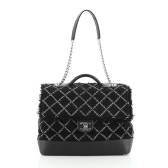 Chanel Crest Trip Top Handle Flap Bag Quilted Tweed and Caviar Large