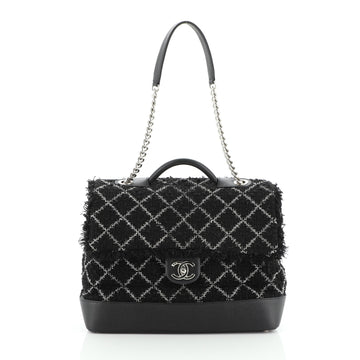Chanel Crest Trip Top Handle Flap Bag Quilted Tweed and Caviar Large