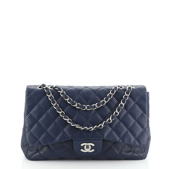 Chanel Classic Jumbo Single Flap Perforated SHW White - Bags
