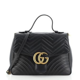 Gucci GG Marmont Top Handle Flap Bag Matelasse Leather Medium