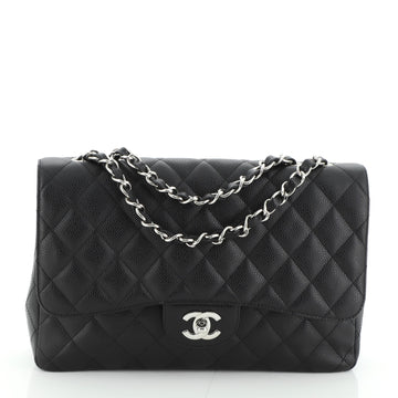 Chanel Vintage Classic Single Flap Bag Quilted Caviar Jumbo