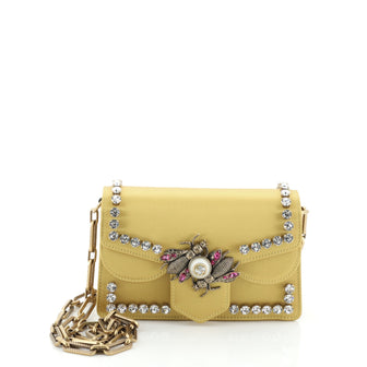 Gucci Broadway Pearly Bee Shoulder Bag Crystal Embellished Satin Mini