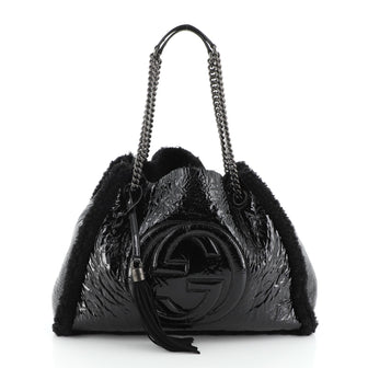 Gucci Soho Chain Strap Shoulder Bag Patent and Shearling Medium
