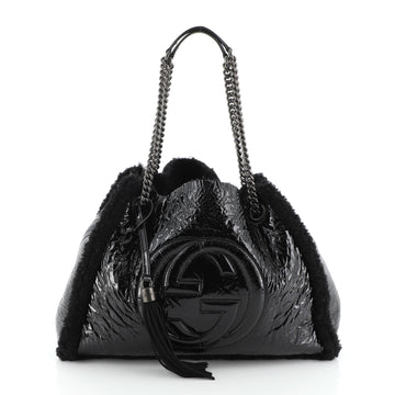 Gucci Soho Chain Strap Shoulder Bag Patent and Shearling Medium