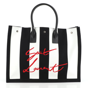 Saint Laurent Noe Shopping Tote Striped Canvas Large