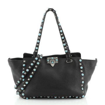 Valentino Rolling Rockstud Tote Leather with Cabochons Small