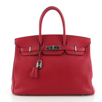 Hermes Birkin Handbag Red Swift with Palladium Hardware 35