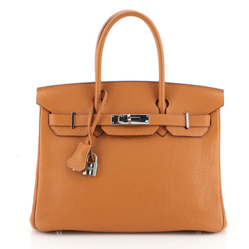 Hermes Birkin Handbag Orange Clemence with Palladium Hardware 30