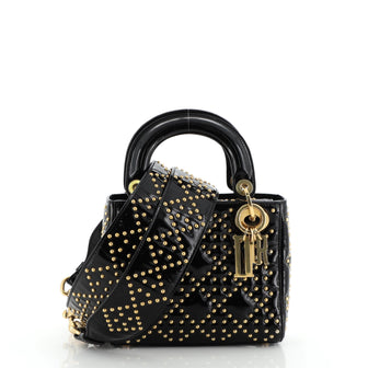 Christian Dior Supple Lady Dior Bag Cannage Studded Patent Mini