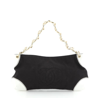 Chanel Vintage CC Logo Chain Shoulder Bag Canvas and Leather Large