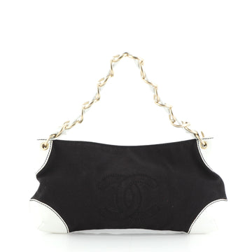 Chanel Vintage CC Logo Chain Shoulder Bag Canvas and Leather Large