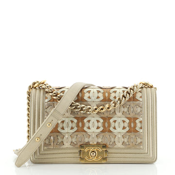 Chanel Boy Flap Bag Woven Leather Old Medium