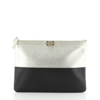 Chanel Bicolor Boy O Case Clutch Metallic Goatskin and Calfskin Medium
