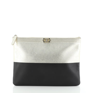 Chanel Bicolor Boy O Case Clutch Metallic Goatskin and Calfskin Medium