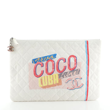 Chanel Coco Cuba Pouch Printed Quilted Canvas Large
