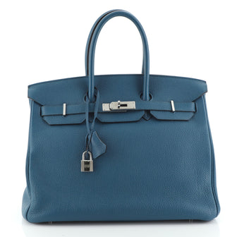 Hermes Birkin Handbag Blue Togo with Palladium Hardware 35