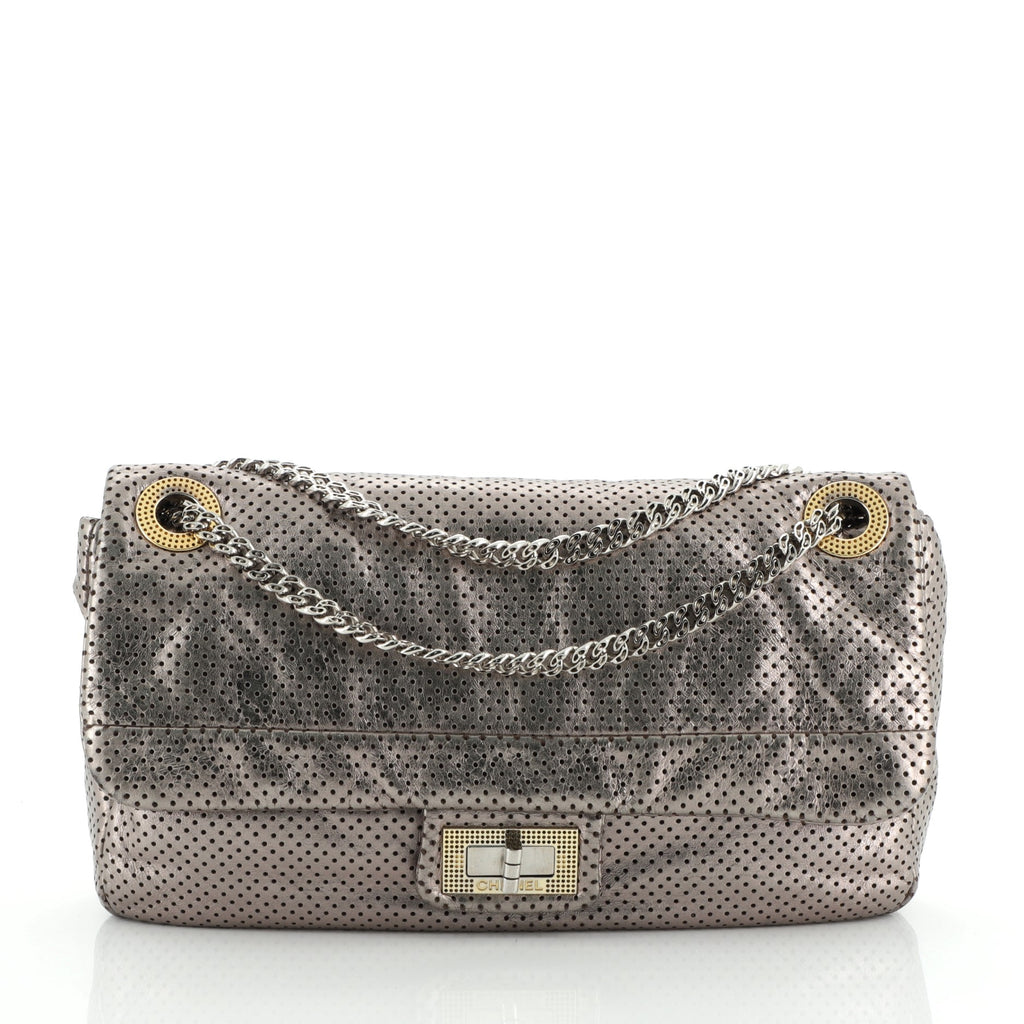 Chanel Drill Flap Bag Perforated Leather Medium Silver 55906201