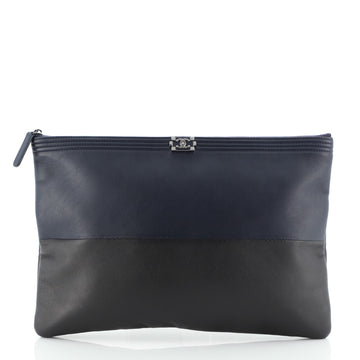 Chanel Bicolor Boy O Case Clutch Metallic Goatskin and Calfskin Large