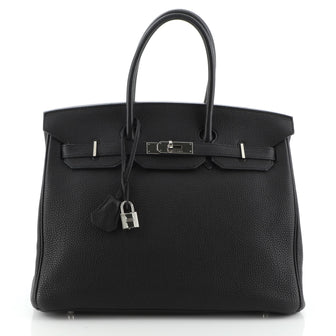 Hermes Birkin Handbag Black Togo with Palladium Hardware 35