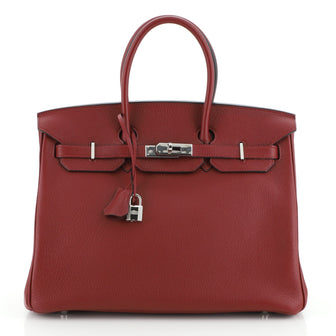 Hermes Birkin Handbag Red Togo with Palladium Hardware 35