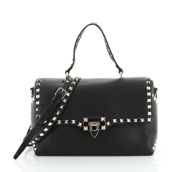 Valentino Rockstud Flip Lock Top Handle Bag Leather Small