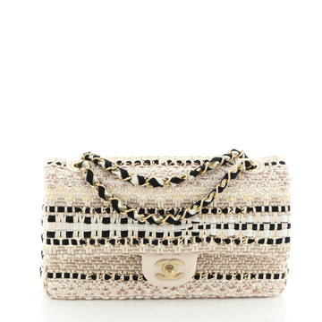 Chanel Classic Single Flap Bag Woven Cotton and Raffia Medium