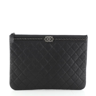 Chanel Boy O Case Clutch Quilted Calfskin with Chain Detail Medium