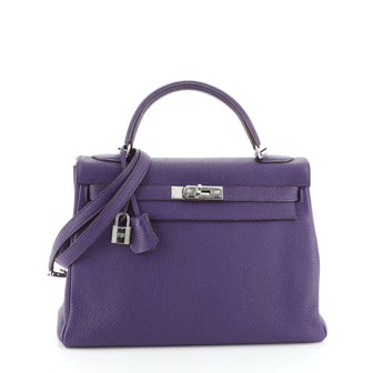 Hermes Kelly Handbag Purple Togo with Palladium Hardware 32