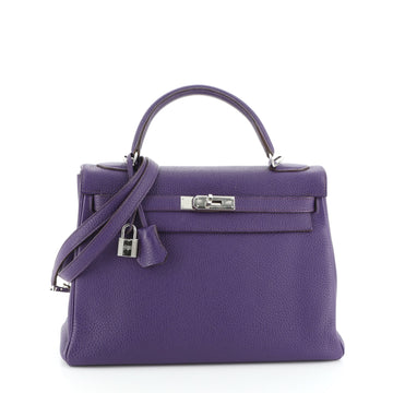 Hermes Kelly Handbag Purple Togo with Palladium Hardware 32