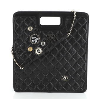 Chanel Charms Shopping Bag Quilted Aged Calfskin Large