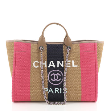 Chanel Deauville Tote Striped Viscose Canvas Large