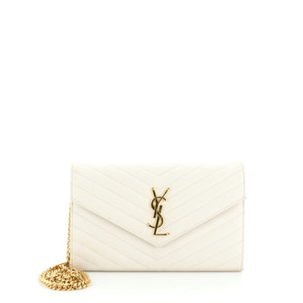 Saint Laurent Classic Monogram Wallet on Chain Matelasse Chevron Leather Medium