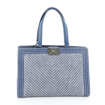 Chanel Boy Shopping Tote Chevron Denim