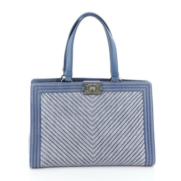 Chanel Boy Shopping Tote Chevron Denim