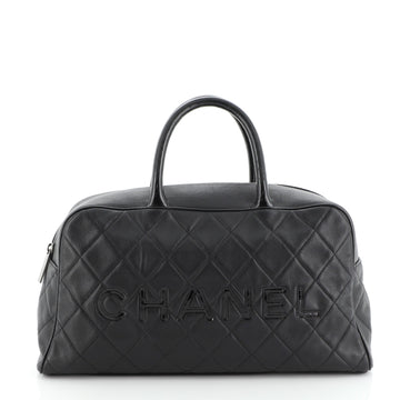 Chanel Embossed Logo Bowler Bag Quilted Leather Medium