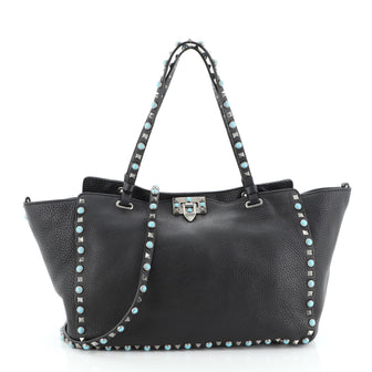 Valentino Rolling Rockstud Tote Leather with Cabochons Medium