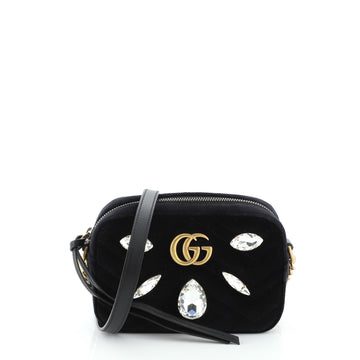 Gucci GG Marmont Shoulder Bag Crystal Embellished Matelasse Velvet Mini