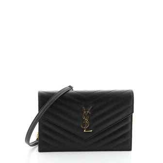 Saint Laurent Classic Monogram Wallet on Chain Matelasse Chevron Leather Small