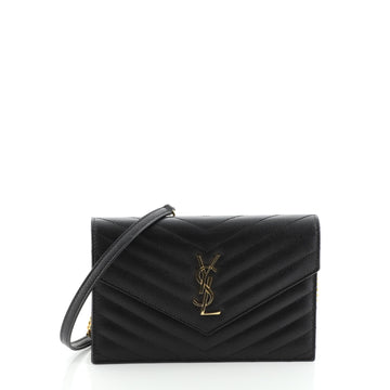 Saint Laurent Classic Monogram Wallet on Chain Matelasse Chevron Leather Small