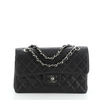 Chanel Vintage Classic Double Flap Bag Quilted Caviar Small