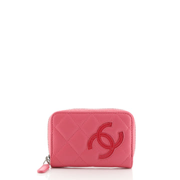 Chanel CC Logo Zip Coin Purse Quilted Lambskin with Patent Small