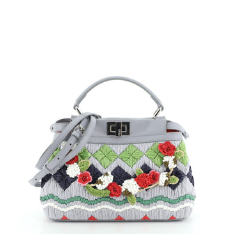 Fendi Peekaboo Bag Floral Embellished Raffia Mini
