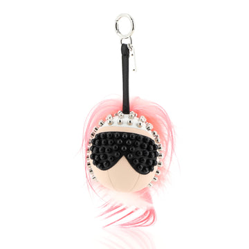 Fendi Punkito Karlito Bag Charm Studded Leather with Fur